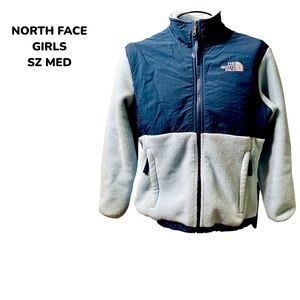 NORTH FACE GIRLS SZ MED ZIPPER POCKETS GREAT CONDITION-2 TONE BLUE COLOR